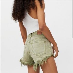 Olive green denim shorts